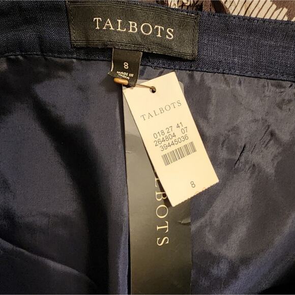 Talbots Navy Blue Floral Embroidered Scalloped Hem‎ Linen Skirt size 8 new!!! - Picture 8 of 14